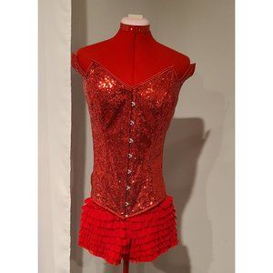 Top Shelf by Daisy Corsets Devil Corset and Red Ruffle Undies Size XL